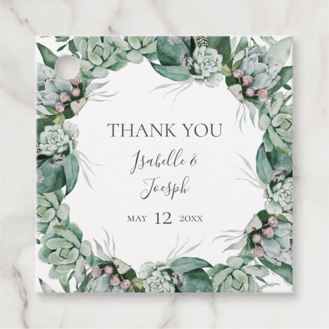 Succulent Greenery | Thank You Favour Tags (Front)