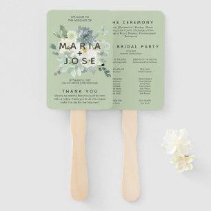 Succulent Greenery Wedding Program Hand Fan