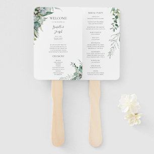 Succulent Greenery Wedding Program Hand Fan