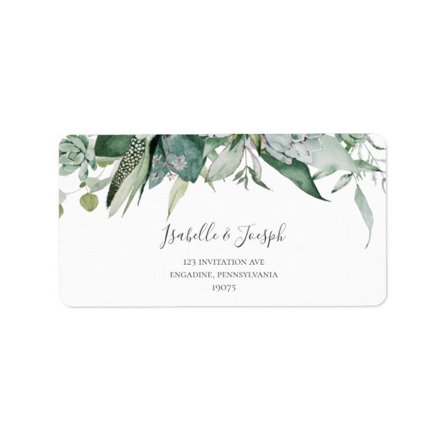 Succulent Greenery | Wedding RSVP Address Labels (Front)