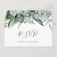 Succulent Greenery | Wedding RSVP Postcard