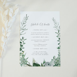 Succulent Greenery Wedding Schedule of Events Card