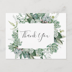 Succulent Greenery   Wedding Thank You Postcard