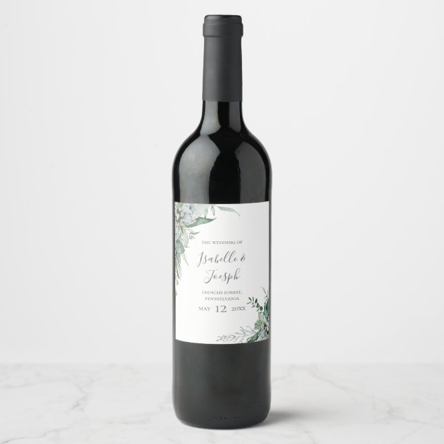 Succulent Greenery | Wedding Wine Label (Front)
