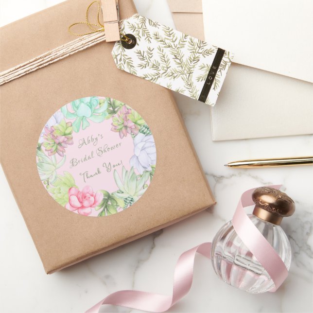 Succulent Greenery Wreath Bridal Shower Classic Round Sticker (Gifting)