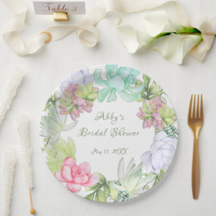 Succulent Greenery Wreath Bridal Shower Paper Plate