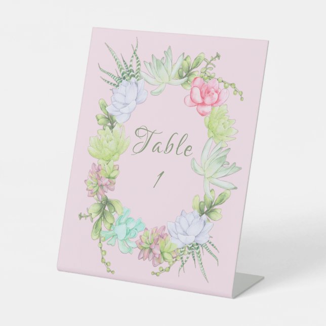 Succulent Greenery Wreath Bridal Shower Table  Pedestal Sign (Front)