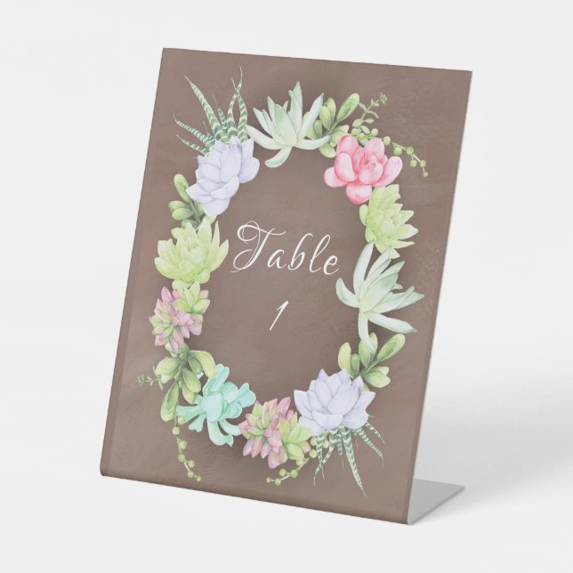 Succulent Greenery Wreath Bridal Shower Table  Pedestal Sign (Front)
