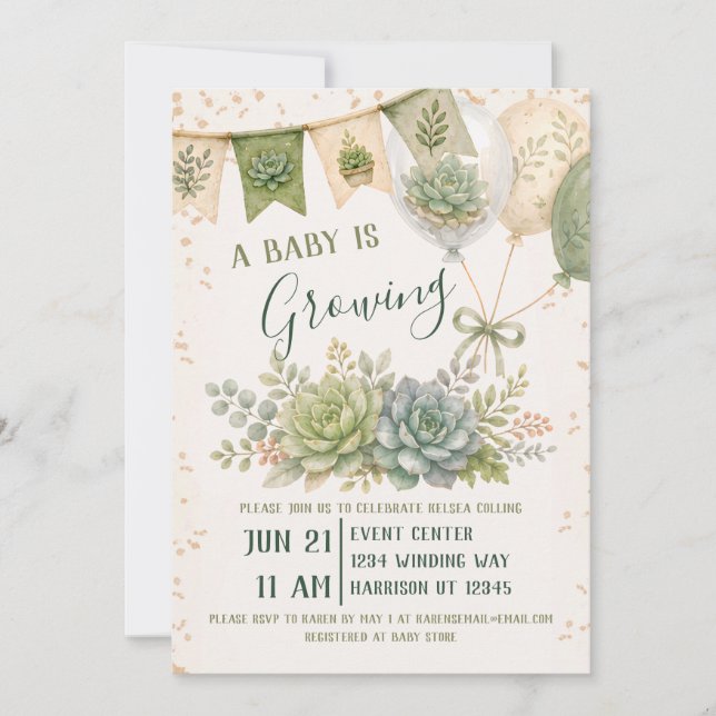 Succulent Growing Baby Shower Invitation (Front)