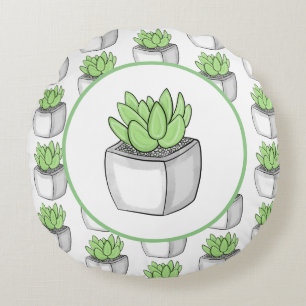 Succulent Hand drawn Plant Round Cushion