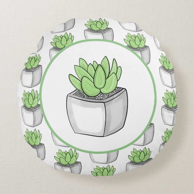 Succulent Hand drawn Plant  Round Cushion (Front)