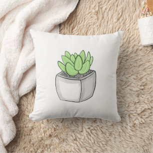 Succulent Hand drawn Plant Throw Pillow