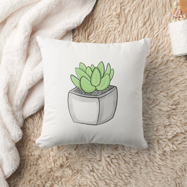 Succulent Hand drawn Plant Throw Pillow (Blanket)