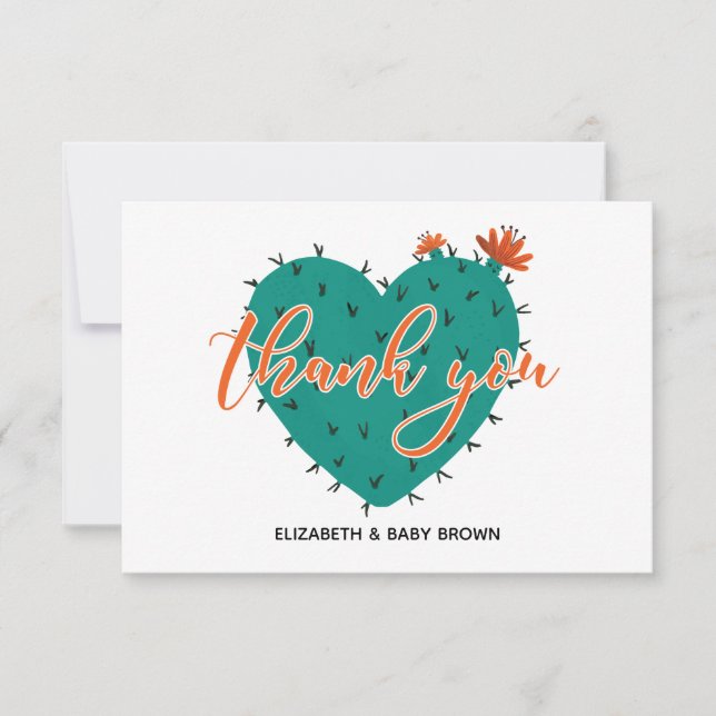 Succulent Heart BabyShower Flat Thank You Card (Front)