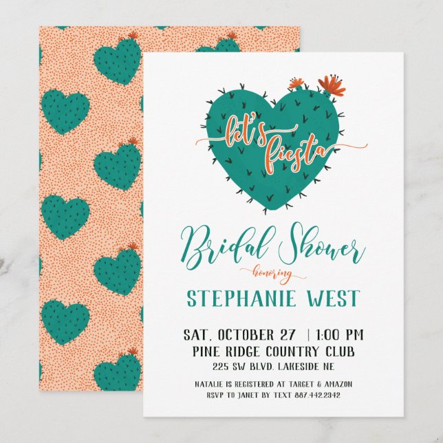 Succulent Heart Fiesta Bridal Shower Invitation (Front/Back)