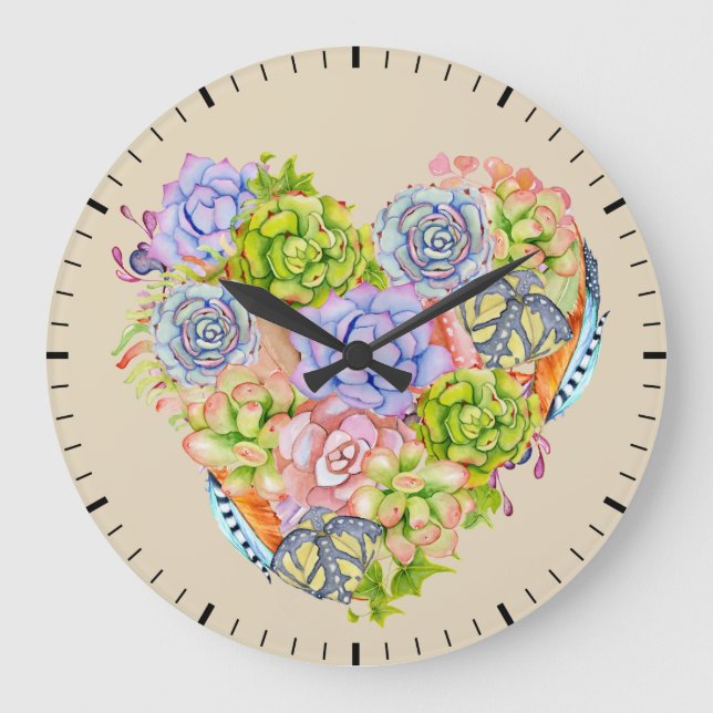 Succulent Heart Wall Clock (Front)