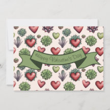 Succulent Heart Watercolor Valentines Day Pattern