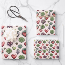 Succulent Heart Watercolor Valentines Day Pattern