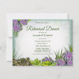 Succulent Hues of Greens & Violet Rehearsal dinner Invitation