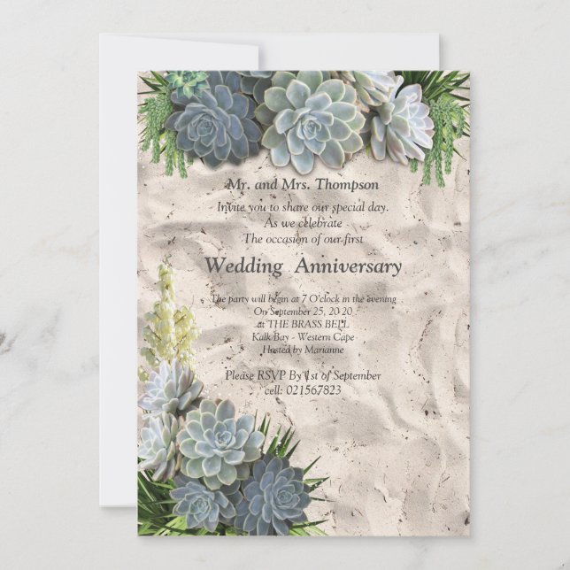 Succulent Hues of Pale Blues Anniversary Invitation (Front)