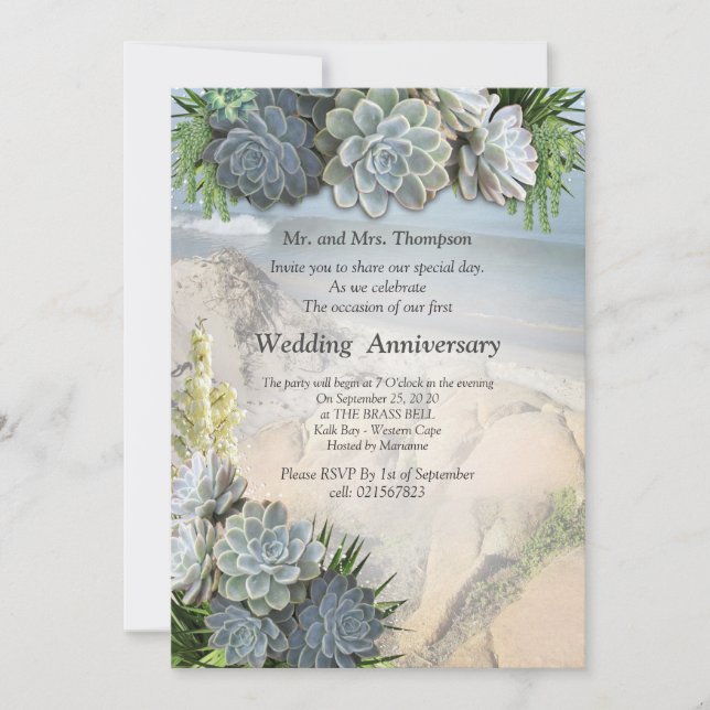 Succulent Hues of Pale Blues Anniversary Invitation (Front)