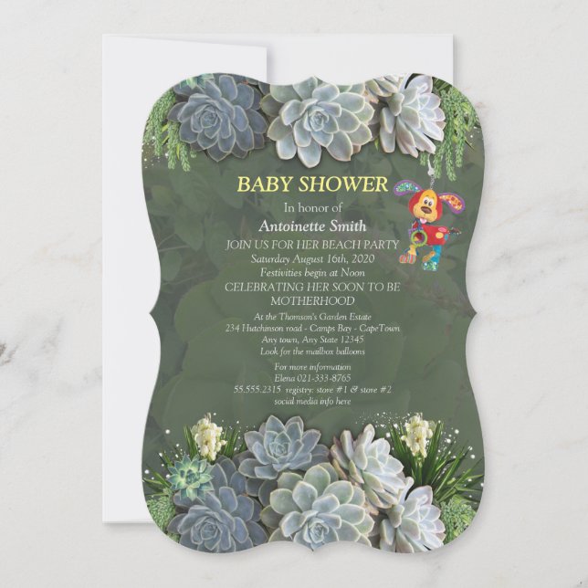 Succulent Hues of Pale Blues Baby Shower Invitation (Front)