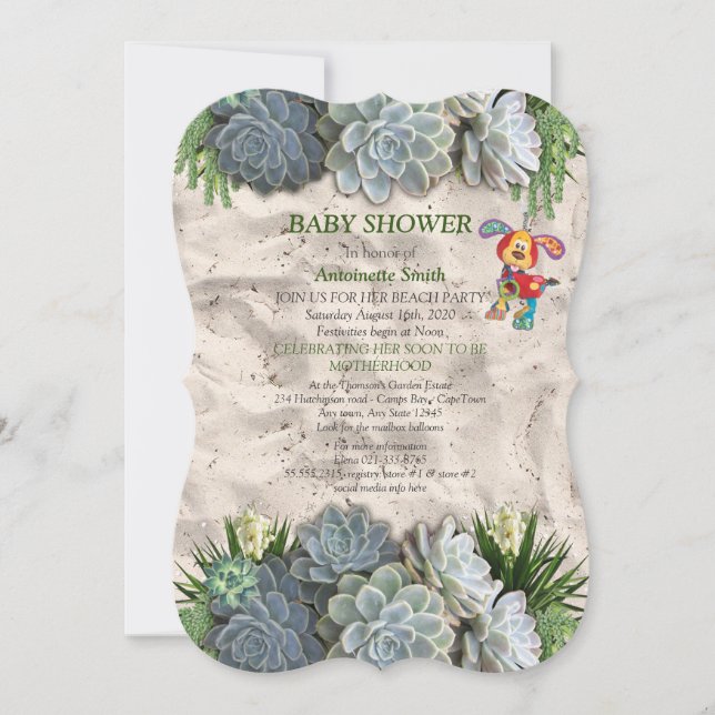 Succulent Hues of Pale Blues Baby Shower Invitation (Front)