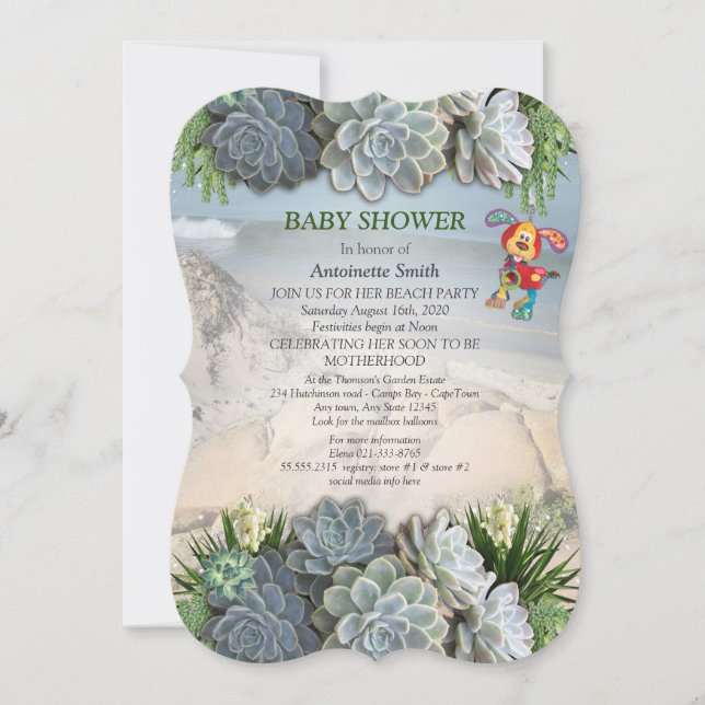 Succulent Hues of Pale Blues Baby Shower Invitation (Front)