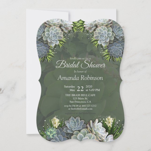 Succulent Hues of Pale Blues Bridal Shower Invitation (Front)