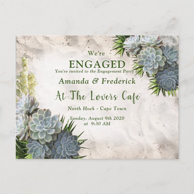 Succulent Hues of Pale Blues Engagement Invitation Postcard (Front)