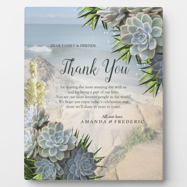 Succulent Hues of Pale Blues & Green Thank You Plaque (Front)