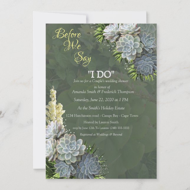 Succulent Hues of Pale Blues& Green Tubular Leaves Invitation (Front)