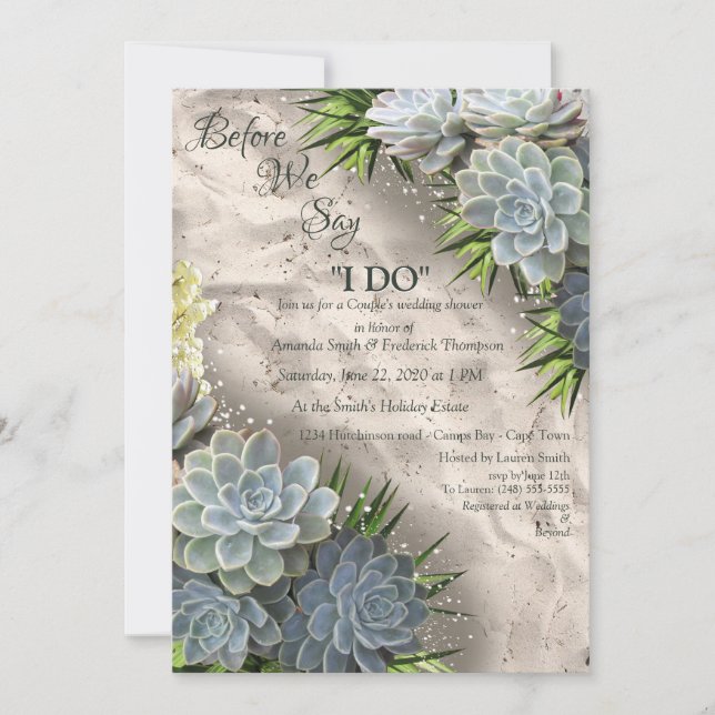 Succulent Hues of pale blues& green tubular leaves Invitation (Front)