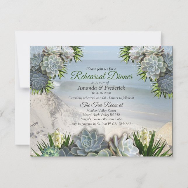 Succulent Hues of Pale Blues Rehearsal dinner Invitation (Front)