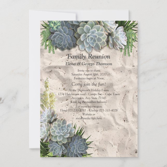 Succulent Hues of Pale Blues Reunion Invitation (Front)