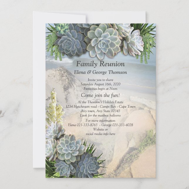 Succulent Hues of Pale Blues Reunion Invitation (Front)