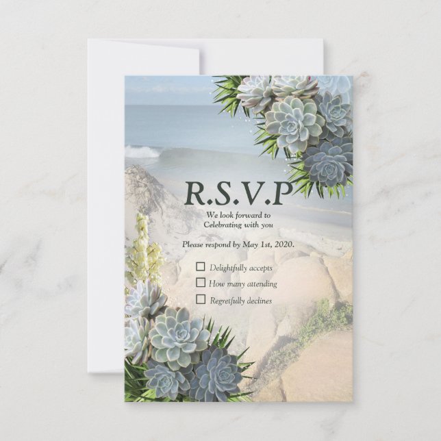 Succulent Hues of Pale Blues & RSVP Card (Front)