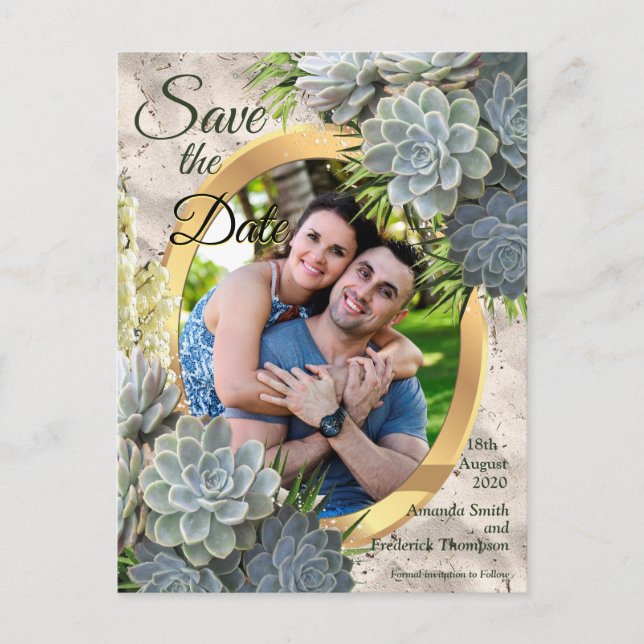 Succulent Hues of Pale Blues Save the Date Announcement Postcard (Front)