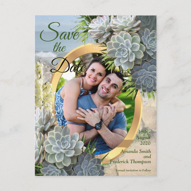 Succulent Hues of Pale Blues Save the Date Announcement Postcard (Front)