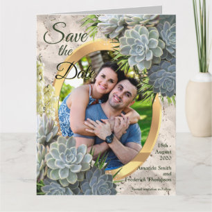 Succulent Hues of Pale Blues Save the Dates Card