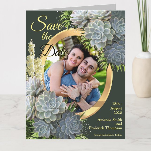Succulent Hues of Pale Blues Save the Dates Card (Front)