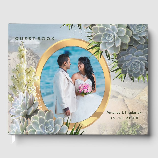 Succulent Hues of Pale Blues Wedding Guest Book (Front)