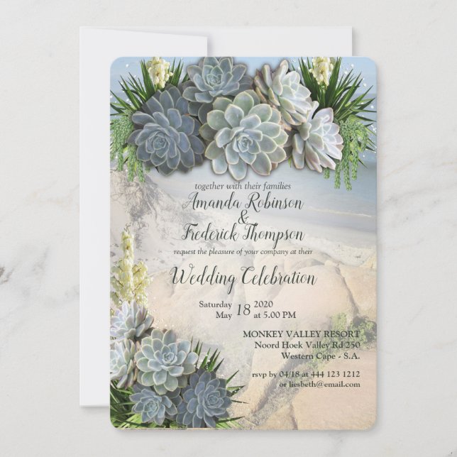 Succulent Hues of Pale Blues& Wedding Invitation (Front)