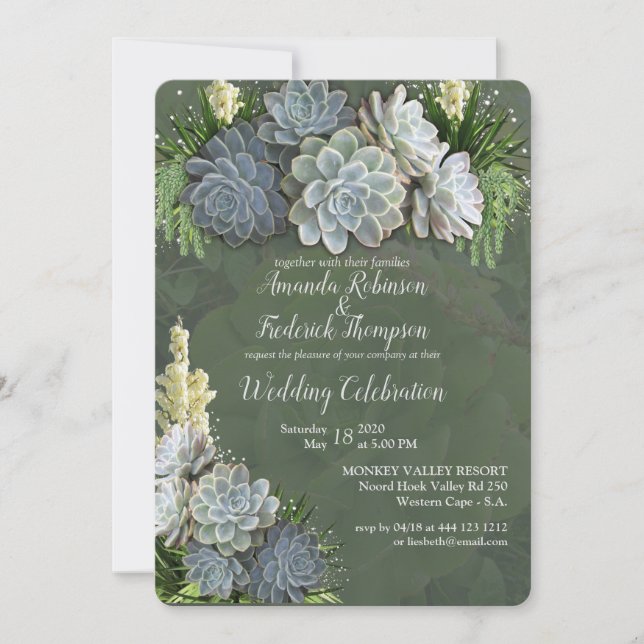 Succulent Hues of Pale Blues& Wedding Invitation (Front)