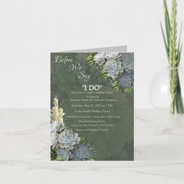 Succulent Hues of Pale Blues Wedding Shower Invitation (Front)