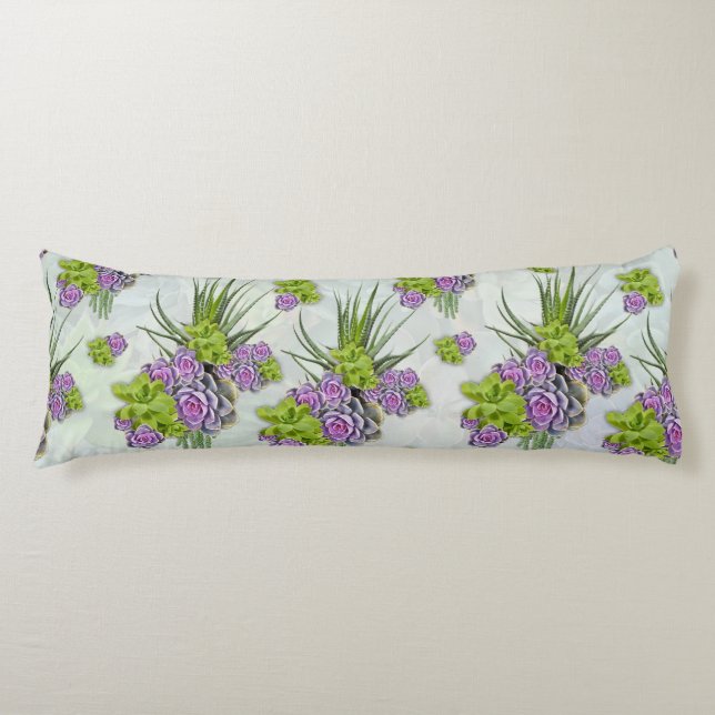 Succulent  Hues of Sea Green & Lavender tones Body Cushion (Front)