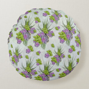 Succulent  Hues of Sea Green & Lavender tones Round Cushion