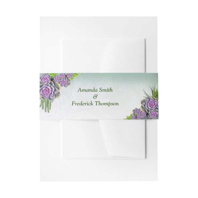 Succulent Hues of Sea Green, Violet Envelope Band Invitation Belly Band (Front Example)
