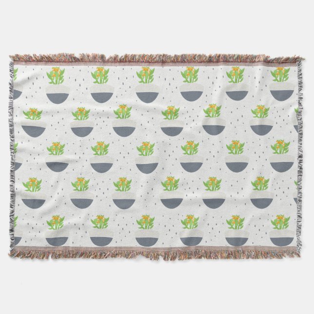 Succulent Kalanchoe Plant Mum Pattern Throw Blanket (Front)