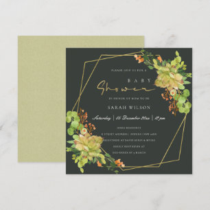 SUCCULENT KRAFT FLORAL WATERCOLOR BABY SHOWER INVITATION